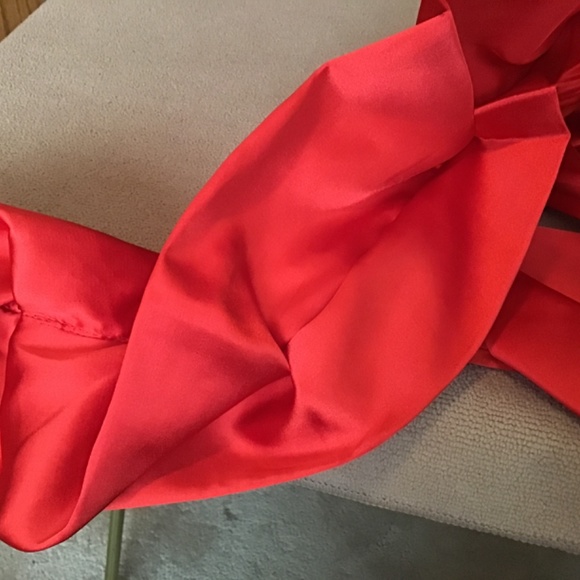 NWT Katherine’s Collection Red Satin scarf w/removable flower accent, 64” long - Picture 10 of 13